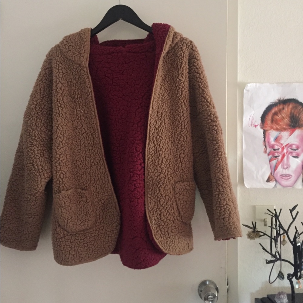Sold Reversible warm beige fuzzy coat jacket